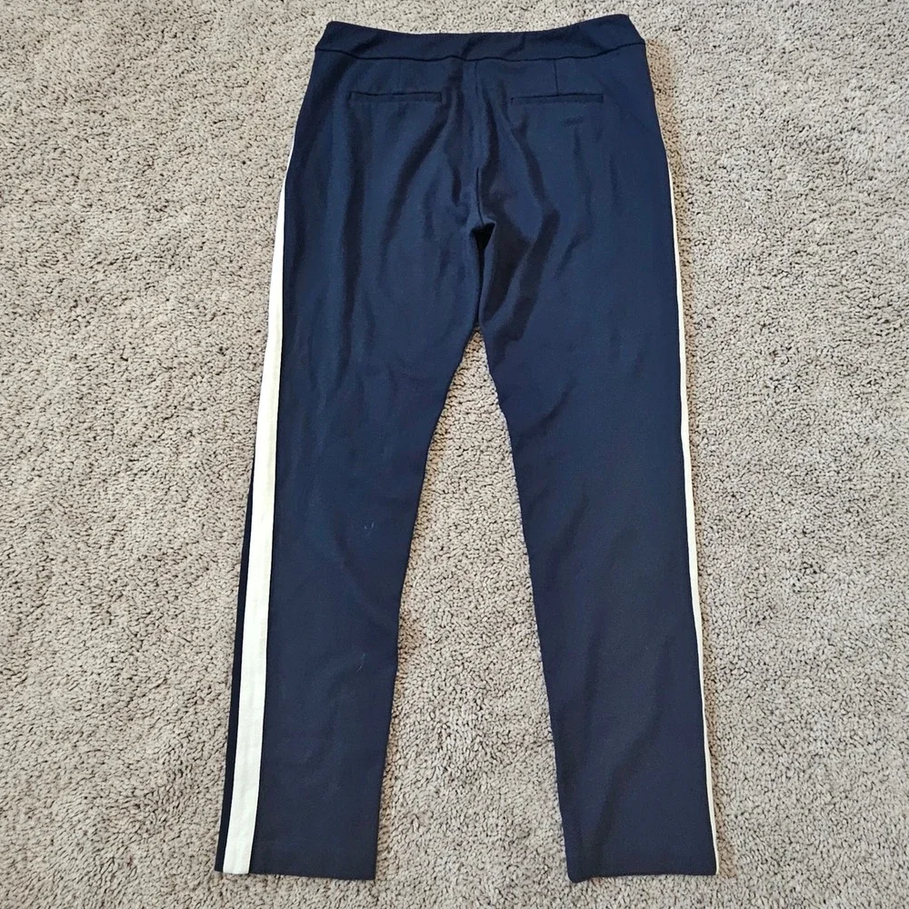 J.McLaughlin Tapered Ponte Knit Pants Size 10‎  Navy Blue Side Stripe Sporty